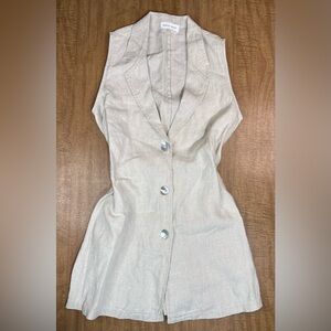 Bella Dahl Belted Linen Sleeveless Button Up Blazer Dress Women’s Size M Beige